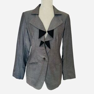 White House Black Market Ruffle Lapel Blazer Jacket Women’s Size S Gray